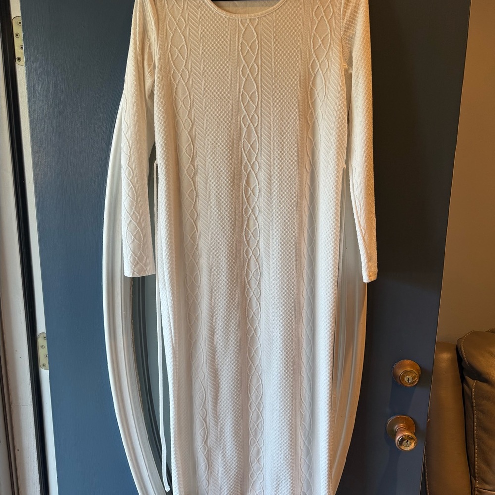 SHEIN White Long Sleeve Cable Knit Dress